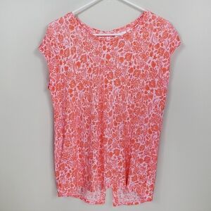 Sigrid Olsen Size M Pink Orange Beach Tropical Sleeveless Linen Button Back Top